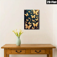 2D flat 1pc Golden Butterfly Swarm Wall Art for Living Room Bedroom Decor Gallery Wrapped Canvas Prints Modern Farmhouse Style Teal Accents
