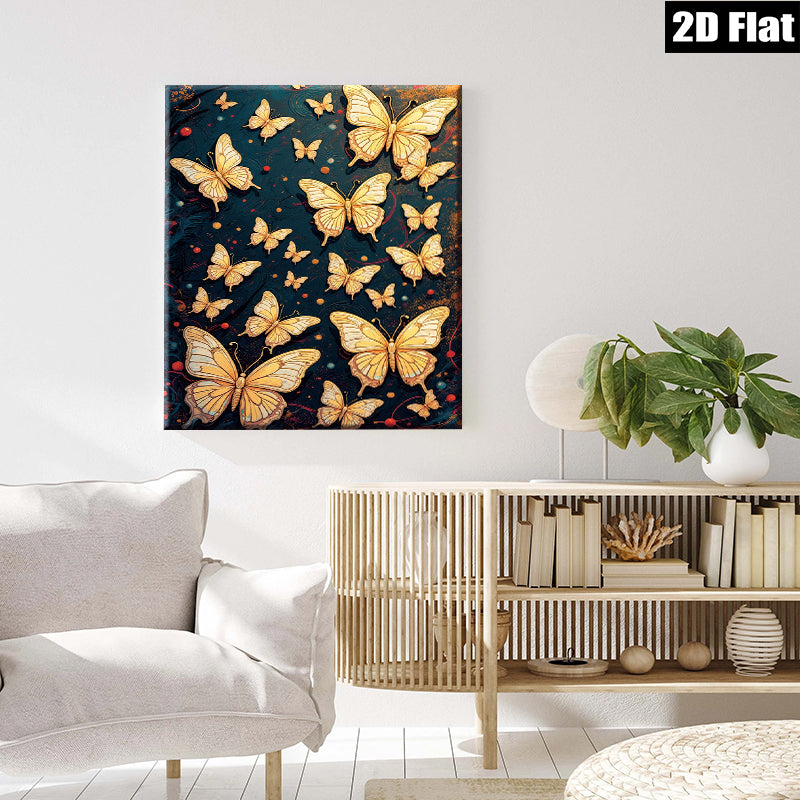 2D flat 1pc Golden Butterfly Swarm Wall Art for Living Room Bedroom Decor Gallery Wrapped Canvas Prints Modern Farmhouse Style Teal Accents