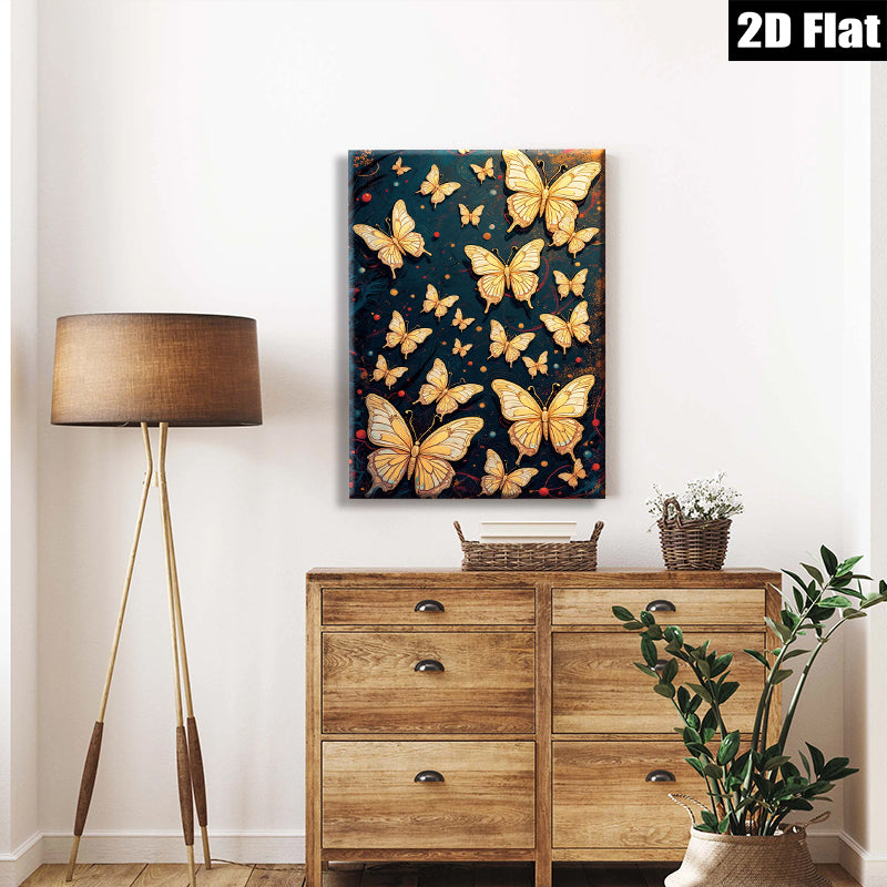 2D flat 1pc Golden Butterfly Swarm Wall Art for Living Room Bedroom Decor Gallery Wrapped Canvas Prints Modern Farmhouse Style Teal Accents