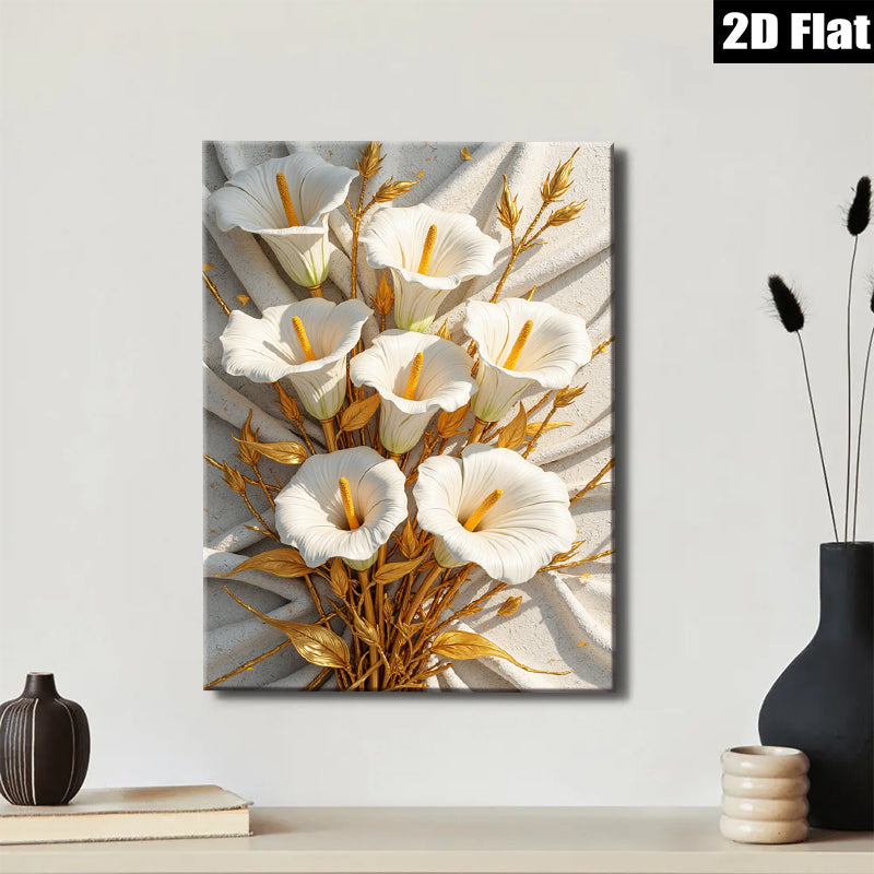 2D flat 1pc Golden Callas Bloom Wall Art Living Room Bedroom Home Decor Farmhouse Style Modern Canvas Prints Ready to Hang