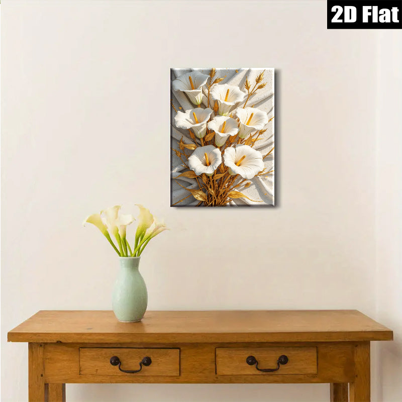 2D flat 1pc Golden Callas Bloom Wall Art Living Room Bedroom Home Decor Farmhouse Style Modern Canvas Prints Ready to Hang