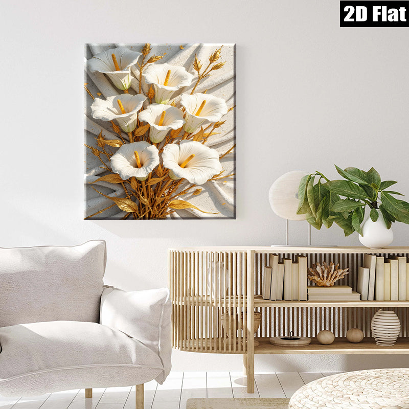 2D flat 1pc Golden Callas Bloom Wall Art Living Room Bedroom Home Decor Farmhouse Style Modern Canvas Prints Ready to Hang