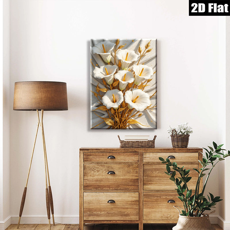 2D flat 1pc Golden Callas Bloom Wall Art Living Room Bedroom Home Decor Farmhouse Style Modern Canvas Prints Ready to Hang