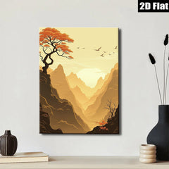 2D flat 1pc Golden Canyon Vista Serene Landscape Wall Art Decor for Living Room Bedroom Office Modern Farmhouse Gallery Wrapped Canvas Prints