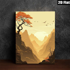 2D flat 1pc Golden Canyon Vista Serene Landscape Wall Art Decor for Living Room Bedroom Office Modern Farmhouse Gallery Wrapped Canvas Prints