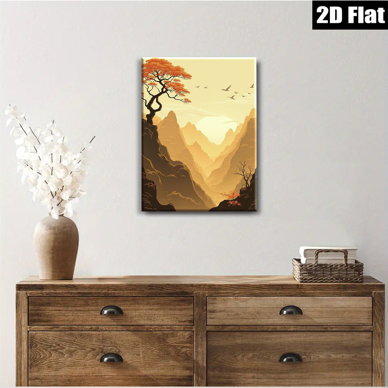 2D flat 1pc Golden Canyon Vista Serene Landscape Wall Art Decor for Living Room Bedroom Office Modern Farmhouse Gallery Wrapped Canvas Prints
