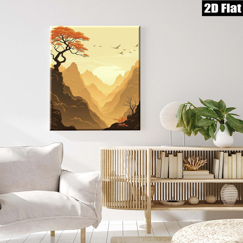 2D flat 1pc Golden Canyon Vista Serene Landscape Wall Art Decor for Living Room Bedroom Office Modern Farmhouse Gallery Wrapped Canvas Prints