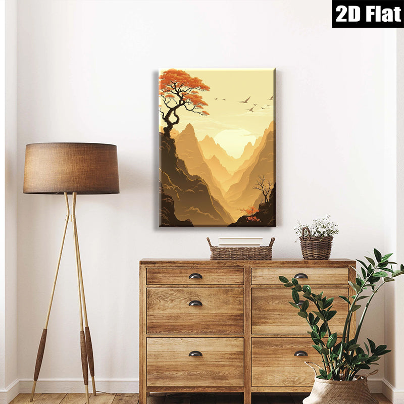 2D flat 1pc Golden Canyon Vista Serene Landscape Wall Art Decor for Living Room Bedroom Office Modern Farmhouse Gallery Wrapped Canvas Prints