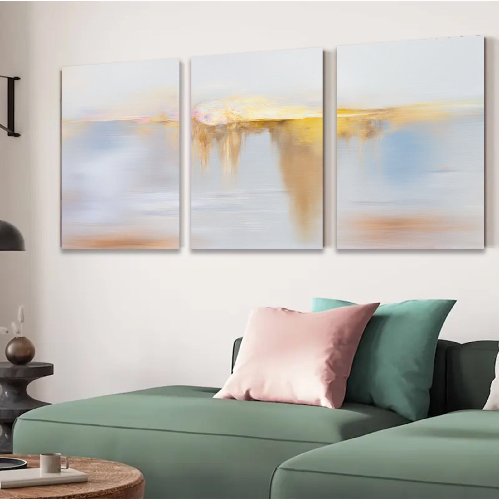 2D flat 1pc Golden Cascade Abstract Wall Art Modern Canvas Painting Living Room Bedroom Home Decor Farmhouse Style Gallery Wrapped Ready to Hang