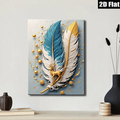 2D flat 1pc Golden Deer Feather Wall Art Canvas Prints for Living Room Bedroom Home Decor Modern Farmhouse Aesthetic Gallery Wrapped Ready to Hang