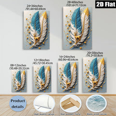 2D flat 1pc Golden Deer Feather Wall Art Canvas Prints for Living Room Bedroom Home Decor Modern Farmhouse Aesthetic Gallery Wrapped Ready to Hang