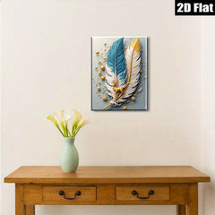 2D flat 1pc Golden Deer Feather Wall Art Canvas Prints for Living Room Bedroom Home Decor Modern Farmhouse Aesthetic Gallery Wrapped Ready to Hang