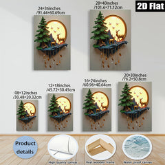 2D flat 1pc Golden Deer Forest Wall Art Nature Landscape Painting Canvas Prints for Living Room Bedroom Home Decor Farmhouse Style Wall Decor