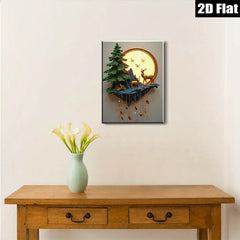 2D flat 1pc Golden Deer Forest Wall Art Nature Landscape Painting Canvas Prints for Living Room Bedroom Home Decor Farmhouse Style Wall Decor