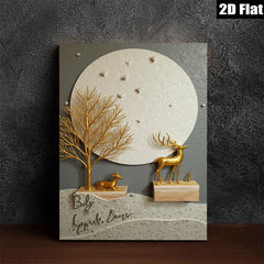 2D flat 1pc Golden Deer Silhouette Wall Art Canvas Painting Farmhouse Decor Living Room Bedroom Gallery Wrapped Modern Aesthetic Home Décor Gift Idea