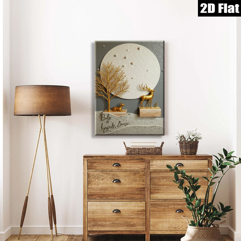 2D flat 1pc Golden Deer Silhouette Wall Art Canvas Painting Farmhouse Decor Living Room Bedroom Gallery Wrapped Modern Aesthetic Home Décor Gift Idea