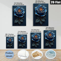 2D flat 1pc Golden Edge Blue Rose Floral Wall Art Canvas Prints for Living Room Bedroom Home Decor Modern Farmhouse Style Gallery Wrapped Ready to Hang