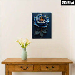 2D flat 1pc Golden Edge Blue Rose Floral Wall Art Canvas Prints for Living Room Bedroom Home Decor Modern Farmhouse Style Gallery Wrapped Ready to Hang
