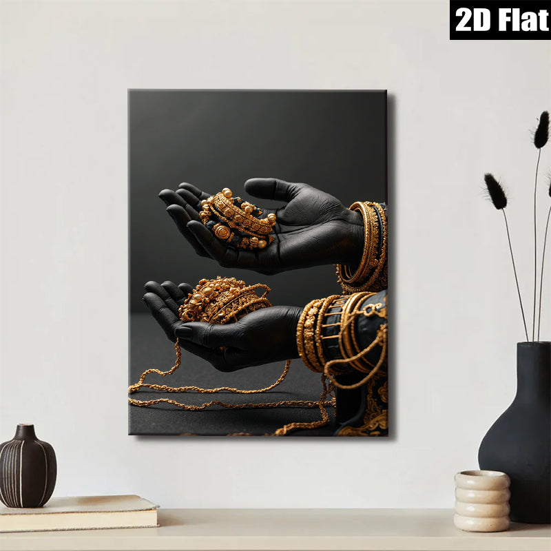 2D flat 1pc Golden Embrace Offering Opulence Wall Art Living Room Bedroom Decor Gallery Wrapped Canvas Modern Farmhouse Style Bohemian Chic
