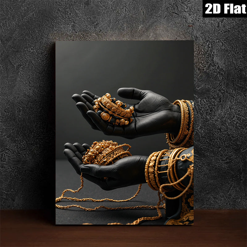 2D flat 1pc Golden Embrace Offering Opulence Wall Art Living Room Bedroom Decor Gallery Wrapped Canvas Modern Farmhouse Style Bohemian Chic