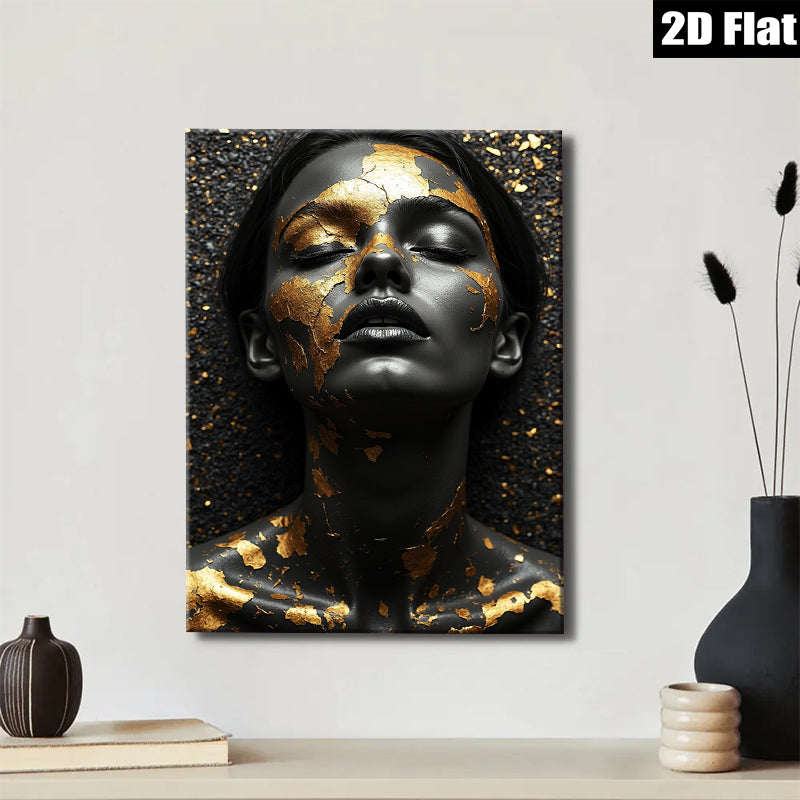 2D flat 1pc Golden Embrace Portrait Modern Wall Art Bedroom Living Room Gallery Wrapped Canvas Home Decor Farmhouse Style