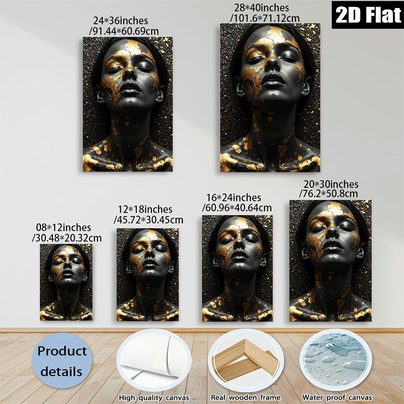 2D flat 1pc Golden Embrace Portrait Modern Wall Art Bedroom Living Room Gallery Wrapped Canvas Home Decor Farmhouse Style