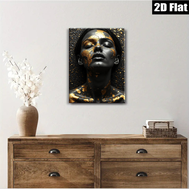 2D flat 1pc Golden Embrace Portrait Modern Wall Art Bedroom Living Room Gallery Wrapped Canvas Home Decor Farmhouse Style