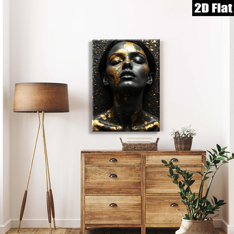 2D flat 1pc Golden Embrace Portrait Modern Wall Art Bedroom Living Room Gallery Wrapped Canvas Home Decor Farmhouse Style