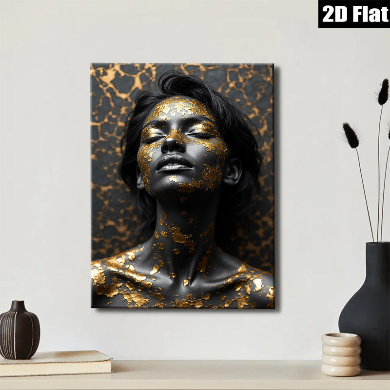 2D flat 1pc Golden Embrace Portrait Wall Art Canvas Prints for Living Room Bedroom Home Decor Modern Farmhouse Aesthetic Gallery Wrapped Ready to Hang