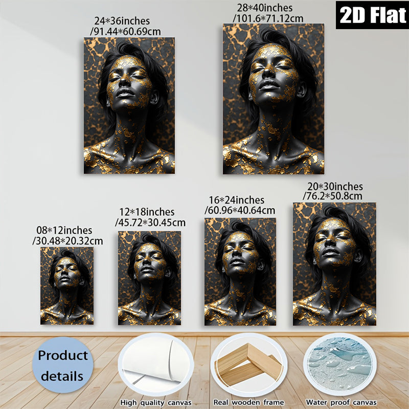 2D flat 1pc Golden Embrace Portrait Wall Art Canvas Prints for Living Room Bedroom Home Decor Modern Farmhouse Aesthetic Gallery Wrapped Ready to Hang