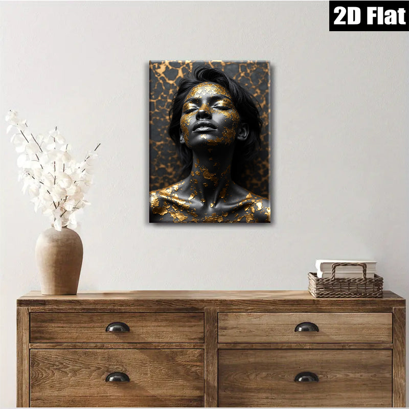 2D flat 1pc Golden Embrace Portrait Wall Art Canvas Prints for Living Room Bedroom Home Decor Modern Farmhouse Aesthetic Gallery Wrapped Ready to Hang