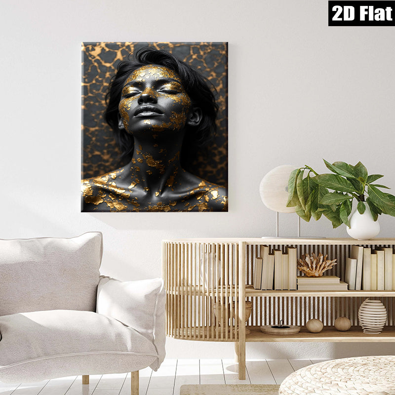 2D flat 1pc Golden Embrace Portrait Wall Art Canvas Prints for Living Room Bedroom Home Decor Modern Farmhouse Aesthetic Gallery Wrapped Ready to Hang