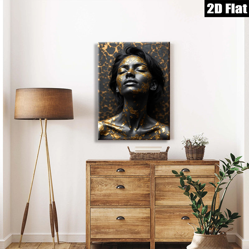 2D flat 1pc Golden Embrace Portrait Wall Art Canvas Prints for Living Room Bedroom Home Decor Modern Farmhouse Aesthetic Gallery Wrapped Ready to Hang