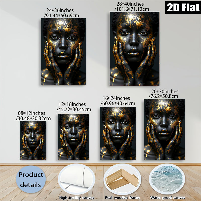 2D flat 1pc Golden Embrace Portrait Wall Art Living Room Bedroom Decor Modern Farmhouse Aesthetic Gallery Wrapped Canvas Prints for Home Office Chic Bohemian Style