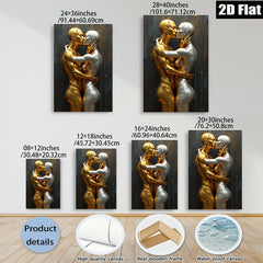 2D flat 1pc Golden Embrace Romantic Couple Wall Art Living Room Bedroom Modern Home Decor Canvas Prints Gallery Wrapped Ready To Hang