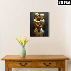 2D flat 1pc Golden Embrace Romantic Couple Wall Art Living Room Bedroom Modern Home Decor Canvas Prints Gallery Wrapped Ready To Hang
