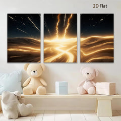 2D flat 1pc Golden Energy Burst Abstract Wall Art for Living Room Bedroom Modern Farmhouse Decor Gallery Wrapped Canvas Prints Ready to Hang Coastal Style