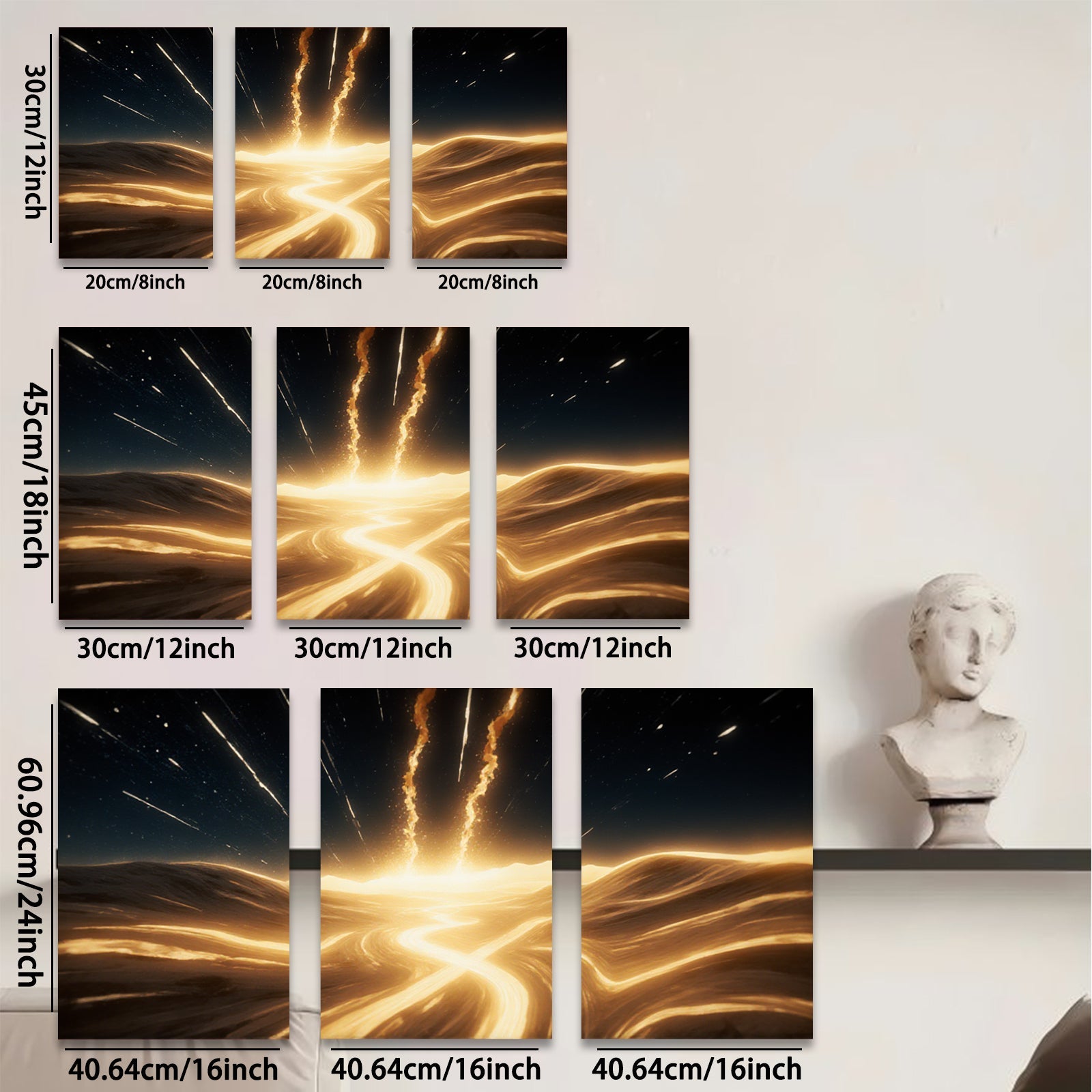 2D flat 1pc Golden Energy Burst Abstract Wall Art for Living Room Bedroom Modern Farmhouse Decor Gallery Wrapped Canvas Prints Ready to Hang Coastal Style