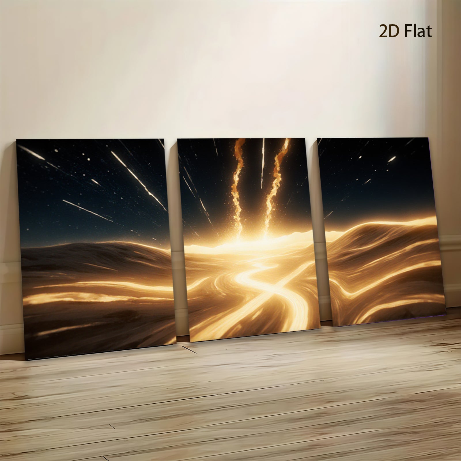 2D flat 1pc Golden Energy Burst Abstract Wall Art for Living Room Bedroom Modern Farmhouse Decor Gallery Wrapped Canvas Prints Ready to Hang Coastal Style