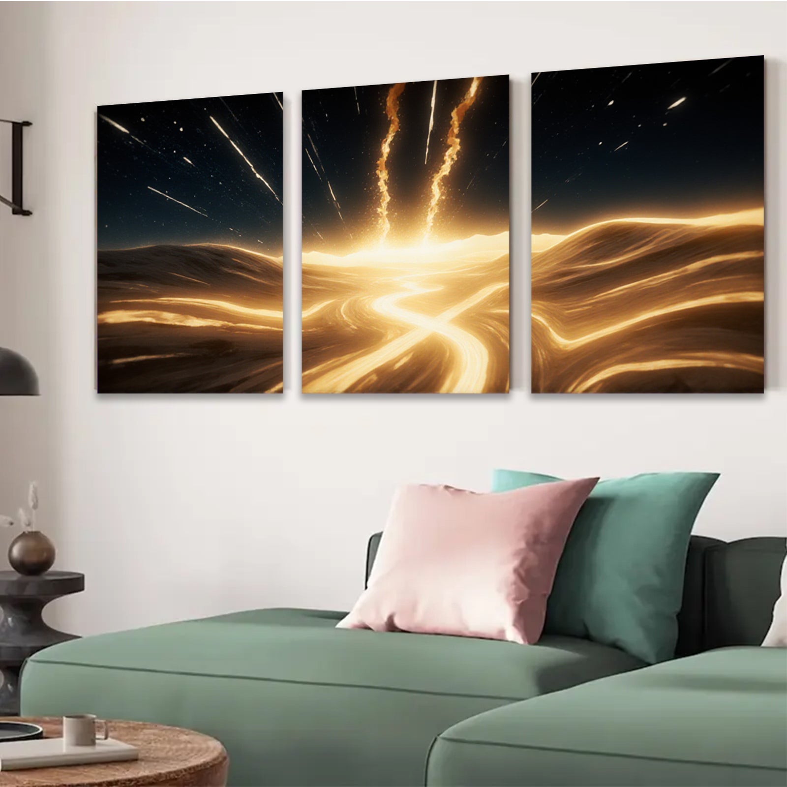 2D flat 1pc Golden Energy Burst Abstract Wall Art for Living Room Bedroom Modern Farmhouse Decor Gallery Wrapped Canvas Prints Ready to Hang Coastal Style