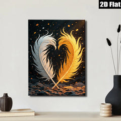 2D flat 1pc Golden Feather Pair Wall Art Decor Living Room Bedroom Modern Farmhouse Style Canvas Prints Wrapped Ready To Hang Gallery Wrapped Timeless Home Decoration