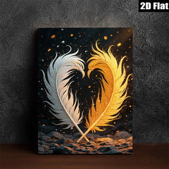2D flat 1pc Golden Feather Pair Wall Art Decor Living Room Bedroom Modern Farmhouse Style Canvas Prints Wrapped Ready To Hang Gallery Wrapped Timeless Home Decoration