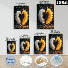 2D flat 1pc Golden Feather Pair Wall Art Decor Living Room Bedroom Modern Farmhouse Style Canvas Prints Wrapped Ready To Hang Gallery Wrapped Timeless Home Decoration