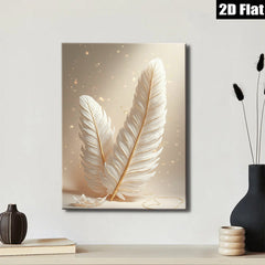 2D flat 1pc Golden Feather Wall Art Modern Minimalist Decor Living Room Bedroom Canvas Prints Gallery Wrapped Ready to Hang Farmhouse Style