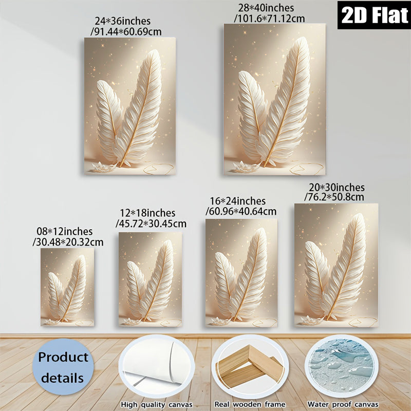 2D flat 1pc Golden Feather Wall Art Modern Minimalist Decor Living Room Bedroom Canvas Prints Gallery Wrapped Ready to Hang Farmhouse Style