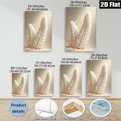2D flat 1pc Golden Feather Wall Art Modern Minimalist Decor Living Room Bedroom Canvas Prints Gallery Wrapped Ready to Hang Farmhouse Style