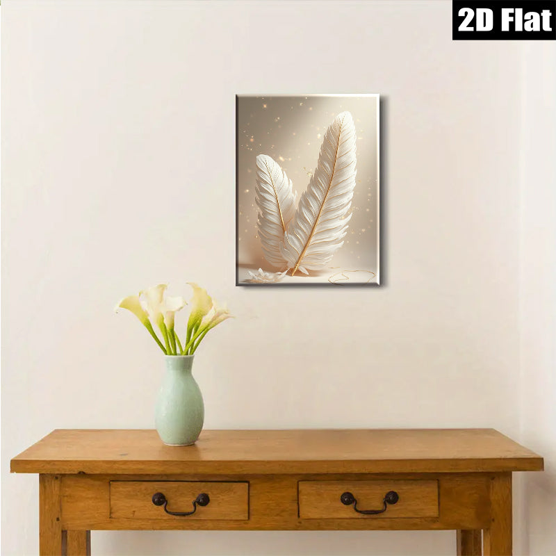 2D flat 1pc Golden Feather Wall Art Modern Minimalist Decor Living Room Bedroom Canvas Prints Gallery Wrapped Ready to Hang Farmhouse Style