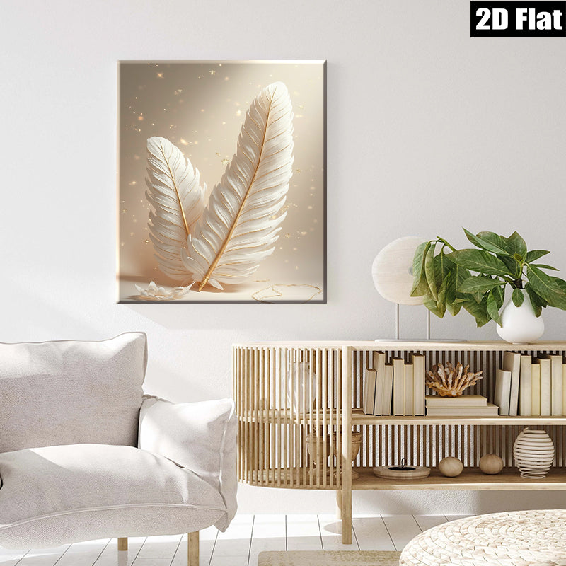 2D flat 1pc Golden Feather Wall Art Modern Minimalist Decor Living Room Bedroom Canvas Prints Gallery Wrapped Ready to Hang Farmhouse Style