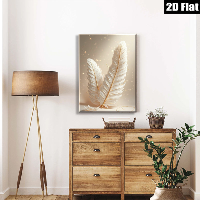 2D flat 1pc Golden Feather Wall Art Modern Minimalist Decor Living Room Bedroom Canvas Prints Gallery Wrapped Ready to Hang Farmhouse Style