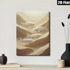 2D flat 1pc Golden Fish Swimming Underwater Abstract Canvas Wall Art for Living Room Bedroom Decor farmhouse style modern gallery wrapped timeless
